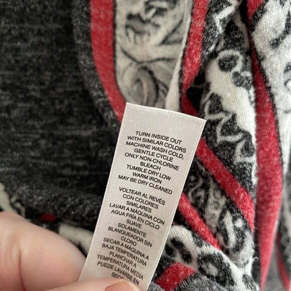 Weekends by Chicos Women Sz 2 L Black/Gray/Red Drawstring Cowl Neck L/Sleeve Top - Picture 9 of 10